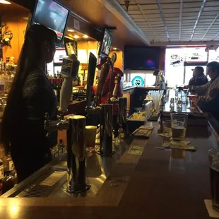 a bar with people sitting at the bar