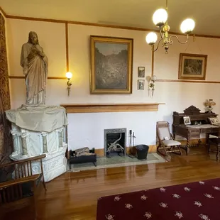 a living room with a fireplace