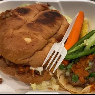 Carne Asada Torta from Miranda Catering Sabor Michoacán.   Gooey deliciousness.