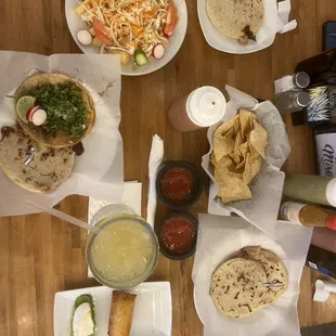 Yucca, pupusas, tamales, chips and salsa, Napoli taco