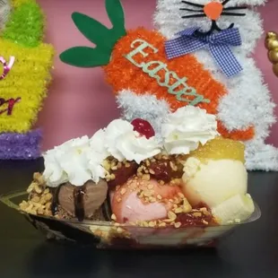 Hand dipped banana split. Timeless classic