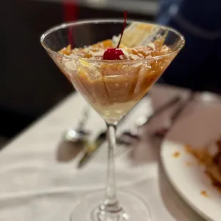 a dessert in a martini glass