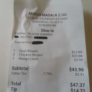 Mirch masala charge 30 percent taxes more. Also you have to wait 40 minutes for your order.