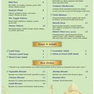 Chaat &amp; Appetizer/ Soup / Rice dishes/ side orders