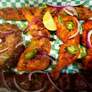 a platter of grilled food