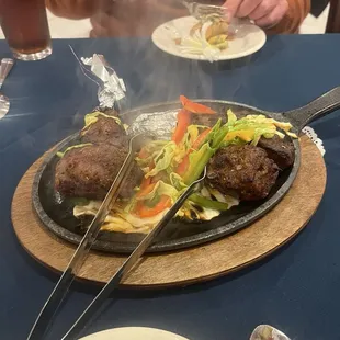 Lamb Chops came on a sizzling platter