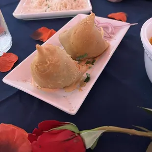 The samosas -- minus any sauce or chutney.