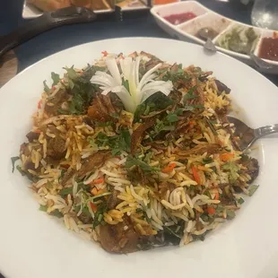 Chilmon Mutton Biryani (rice with lamb and spices)