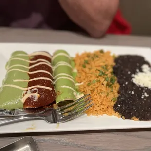 Enchiladas Mar Y Tierra (shrimp, steak &amp; smoked chicken)