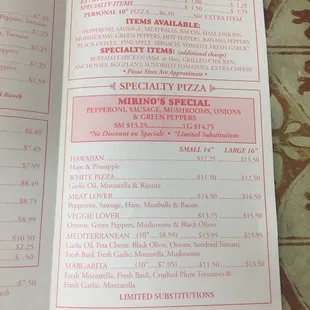 menu