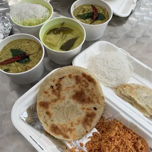 Coconut roti meal, hopper meal both with sombol coconut salad as included side