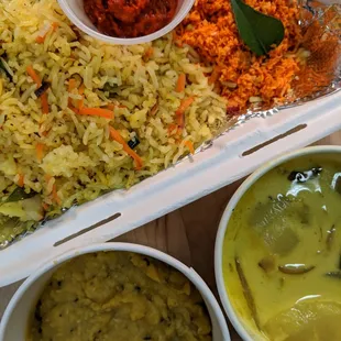 Fried rice meal with lunu miris and pol sambol