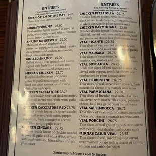 the menu for the restaurant
