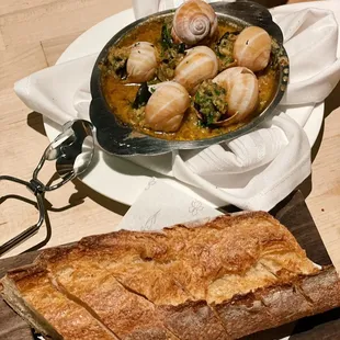 Garlic butter escargot with baguette