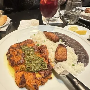 Churrasco plate. Beans had no flavor but the chicken was delicious.