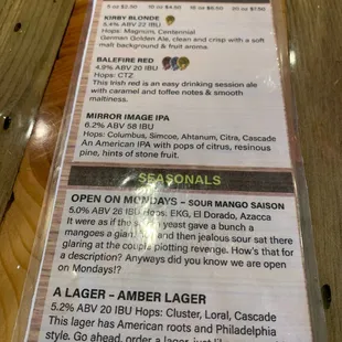 Mirror image beer menu