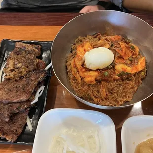 Combo with spicy cold noodles and galbi