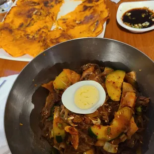 Kimchi jeon and bibim naeng myun