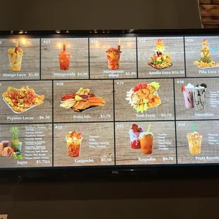 a menu on a large screen