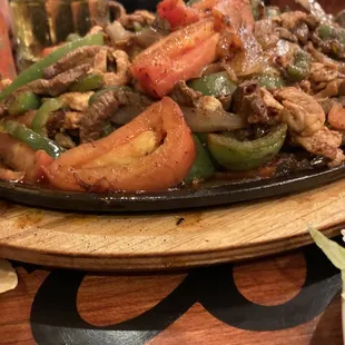 Chicken and steak fajitas
