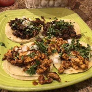 Half Asada, Half Grilled Chicken street tacos