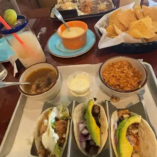 Combination Tacos, House Margarita, Queso Fundido