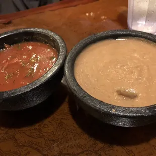 Awesome bean dip and salsa (with jalapeños in the bean dip)