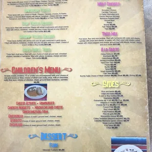 Dinner menu