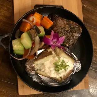 a steak and vegetables