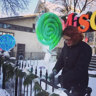 Holiday decorating at Mischief Toy Store