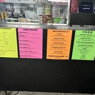 Menus and snacks behind