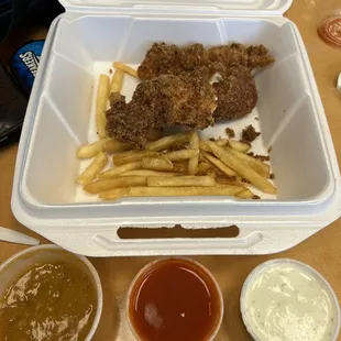 Chicken Finger meal with my 3 sauce recommendations! Makes for one heck of a lunch break!