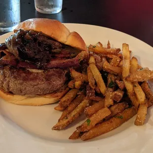 Mish Mosh burger with truffle rosemary parmesan frites