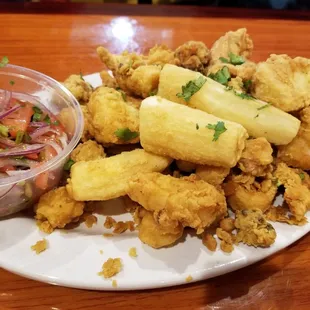 Fried seafood and yuca