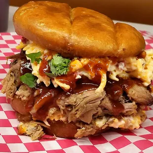 a pulled pork sandwich on a bun