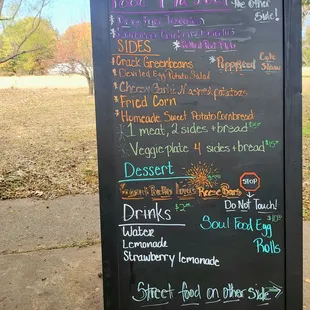 a chalk board with a menu written on it