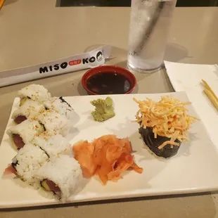 Crab salad ( Zuwai Gani) and tuna avocado roll.