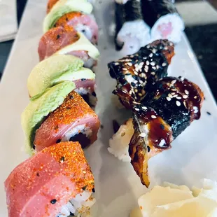 Sayonara (left), yellowtail &amp; eel nigiri (right)