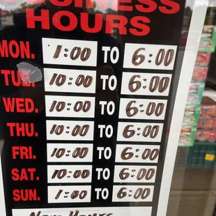 New hours effective immediately