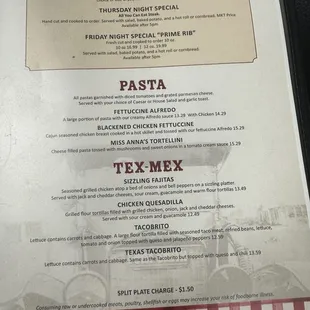 Steaks, Pasta, Tex-Mex