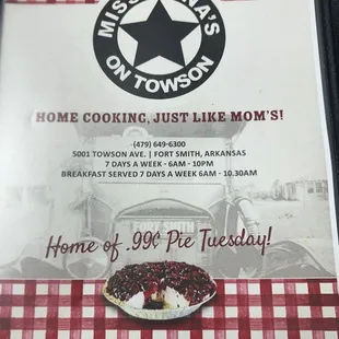 Front of menu