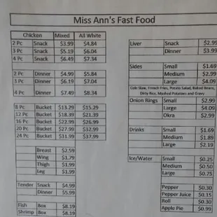 Miss Ann's Menu July 2020