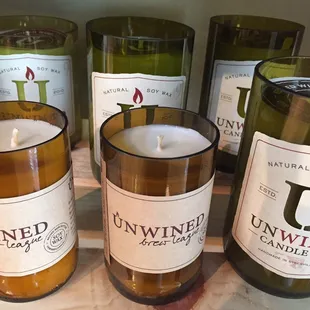 Unwined candles smell fantastic! So cute in recycled wine bottles.
