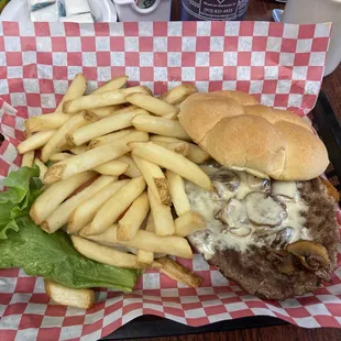 Swiss mushroom burger