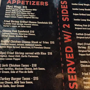 the menu of the restaurant