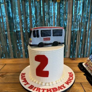 My son's Muni bus cake topper