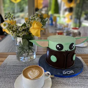 Baby Yoda cake.  Looks and tastes good.  The cake is moist and just the right amount of sweet.
