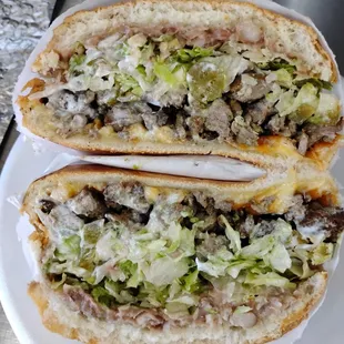 Torta de asada, aguacate, lechuga jalapenos, and more...