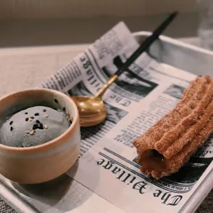 Churro and black sesame ice cream