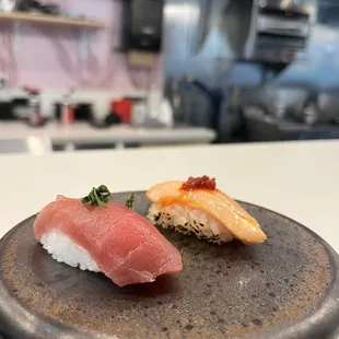 Tuna and salmon sashimi